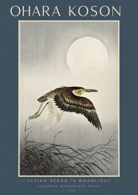 Ohara Koson Flying Heron in Moonlight No4 - Poszter