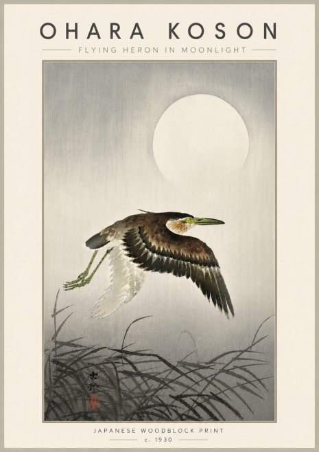 Ohara Koson Flying Heron in Moonlight No6 - Poszter