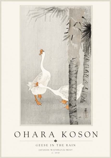 Ohara Koson Geese in the Rain No1 - Poszter