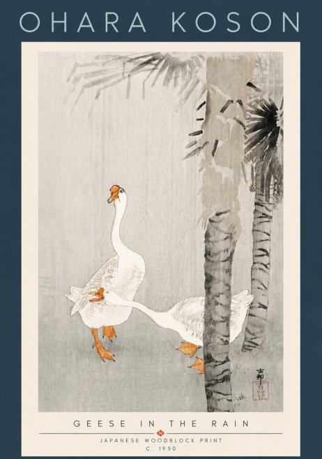 Ohara Koson Geese in the Rain No6 - Poszter
