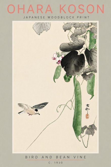 Ohara Koson Bird and Bean Vine No5 - Poszter