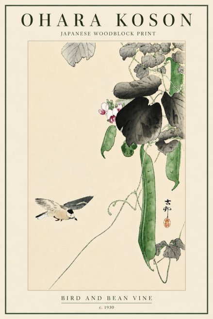 Ohara Koson Bird and Bean Vine No6 - Poszter