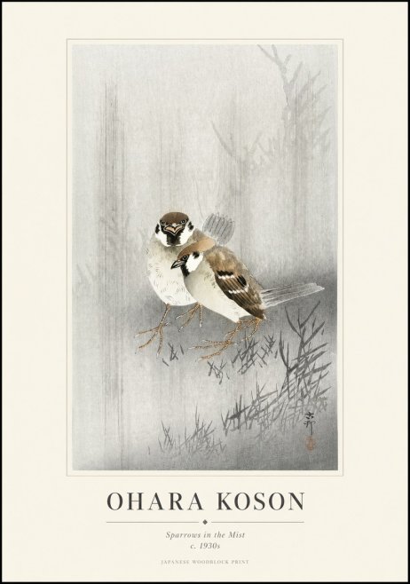 Ohara Koson Sparrows in the Mist No1 - Poszter
