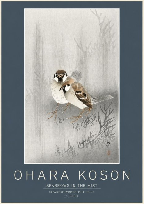 Ohara Koson Sparrows in the Mist No2 - Poszter