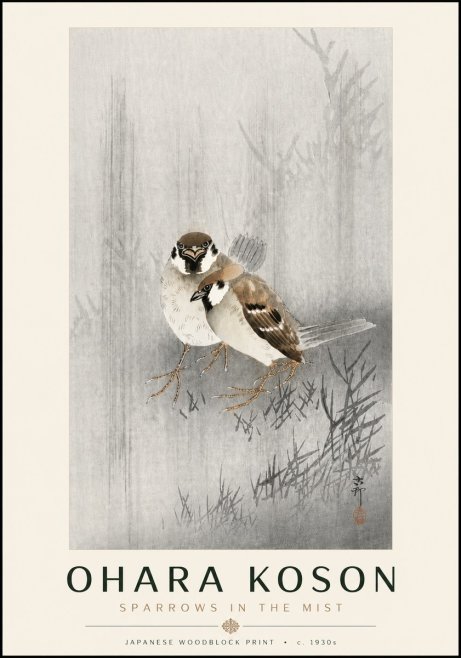 Ohara Koson Sparrows in the Mist No6 - Poszter