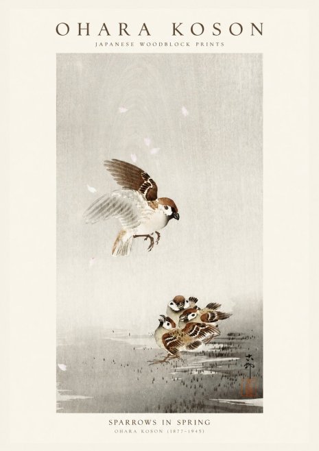 Ohara Koson Sparrows in Spring No1 - Poszter