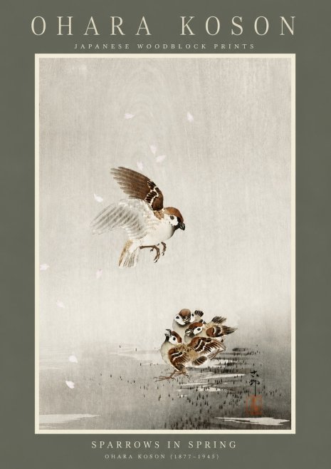 Ohara Koson Sparrows in Spring No4 - Poszter