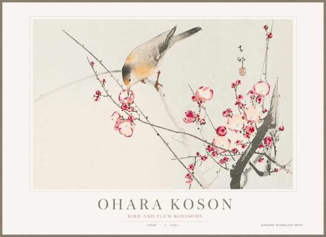 Ohara Koson Bird and Plum Blossoms No1 - Poszter