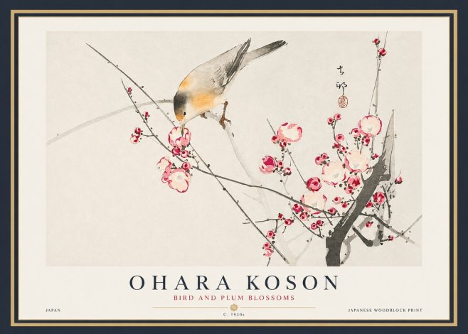Ohara Koson Bird and Plum Blossoms No4 - Poszter