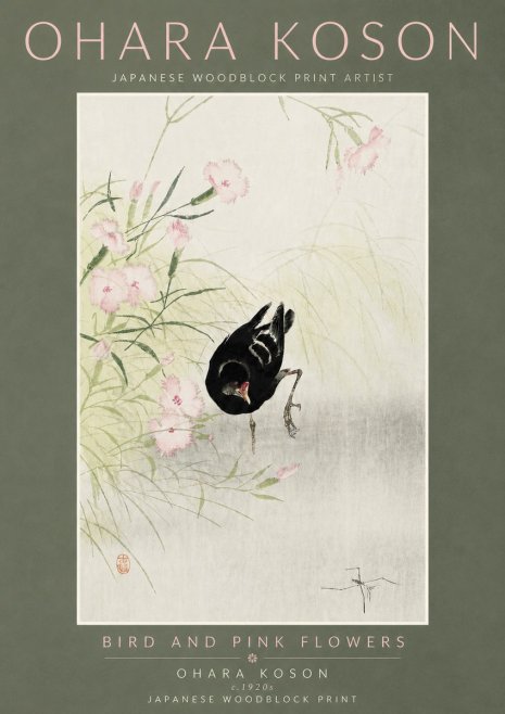 Ohara Koson Bird and Pink Flowers No5 - Poszter