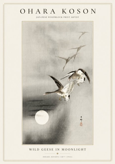 Ohara Koson Wild Geese in Moonlight II No1 - Poszter
