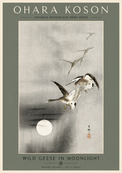 Ohara Koson Wild Geese in Moonlight II No4 - Poszter