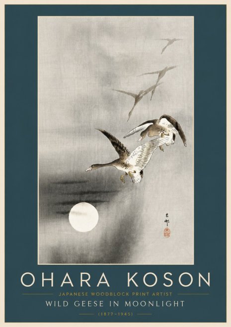 Ohara Koson Wild Geese in Moonlight II No6 - Poszter