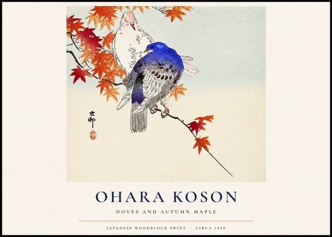 Ohara Koson Doves and Autumn Maple No1 - Poszter