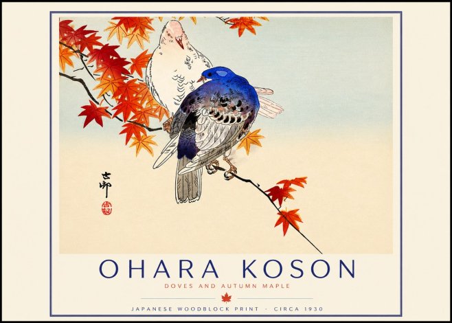 Ohara Koson Doves and Autumn Maple No2 - Poszter