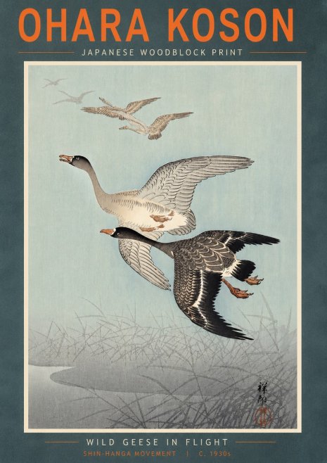 Ohara Koson Wild Geese in Flight II No5 - Poszter