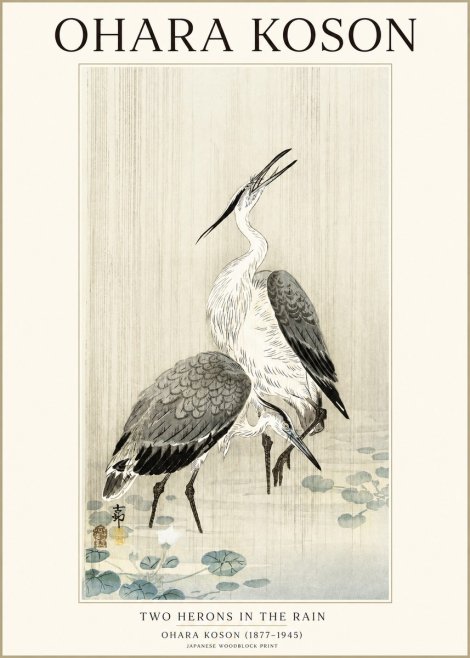Ohara Koson Two Herons in the Rain No1 - Poszter