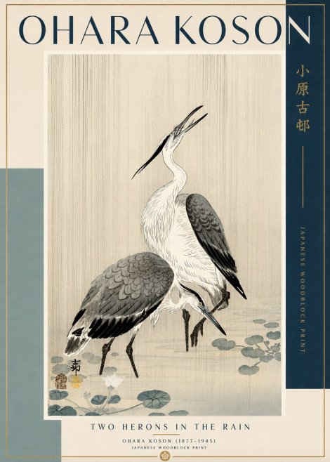 Ohara Koson Two Herons in the Rain No2 - Poszter