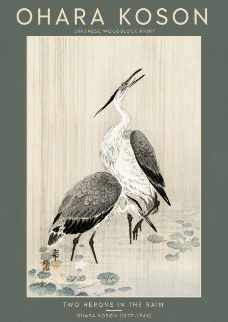 Ohara Koson Two Herons in the Rain No5 - Poszter