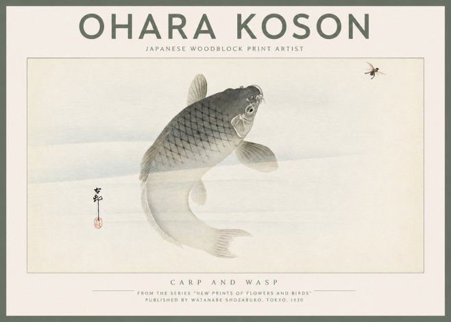 Ohara Koson Carp and Wasp No2 - Poszter