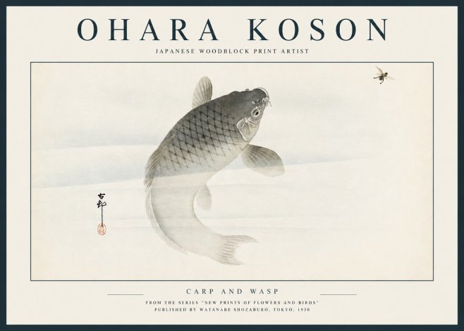 Ohara Koson Carp and Wasp No3 - Poszter