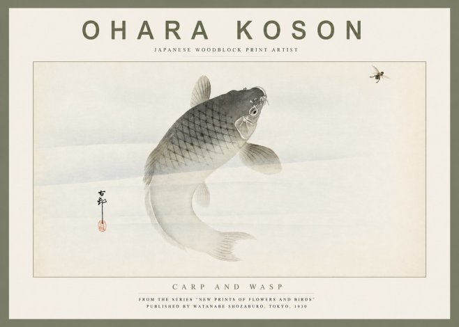 Ohara Koson Carp and Wasp No4 - Poszter