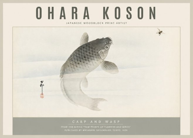 Ohara Koson Carp and Wasp No5 - Poszter