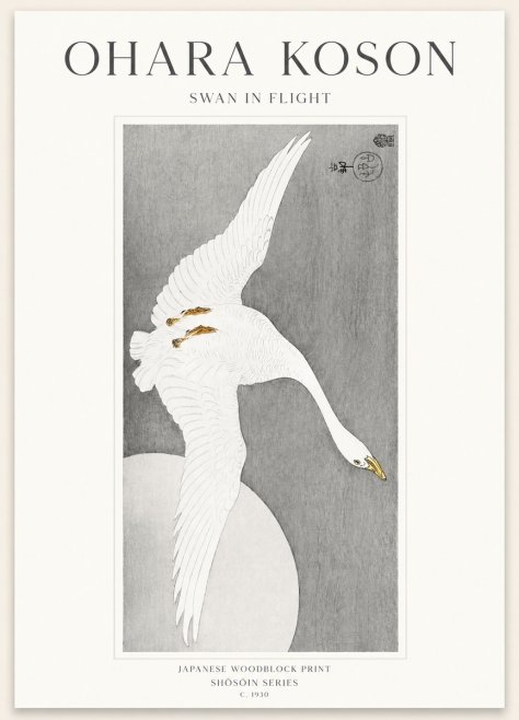 Ohara Koson Swan in Flight No1 - Poszter