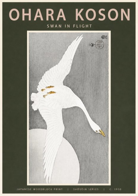 Ohara Koson Swan in Flight No2 - Poszter