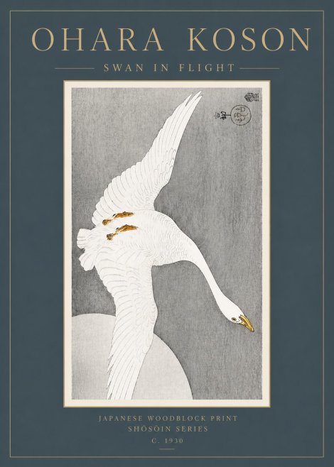 Ohara Koson Swan in Flight No3 - Poszter