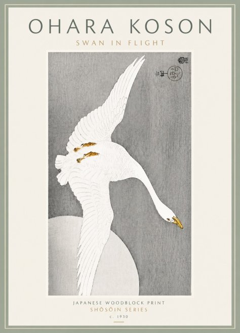 Ohara Koson Swan in Flight No6 - Poszter