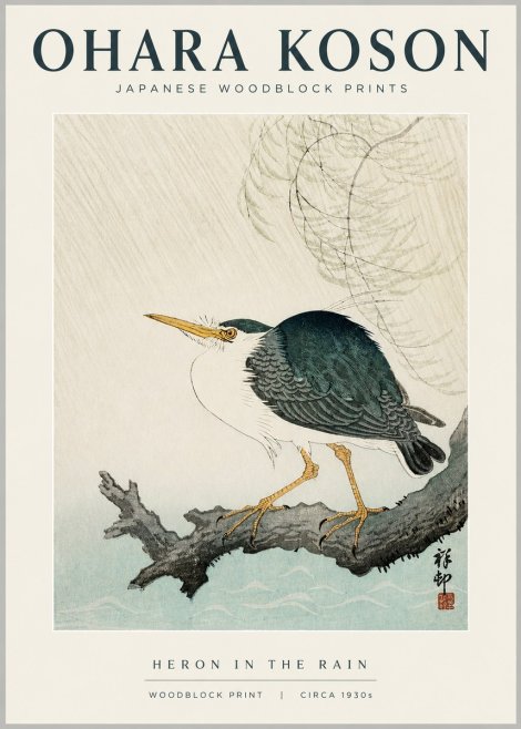 Ohara Koson Heron in the Rain No1 - Poszter