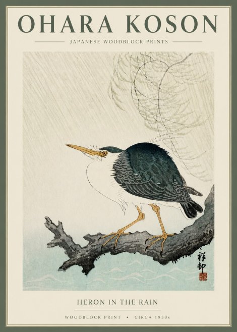 Ohara Koson Heron in the Rain No2 - Poszter