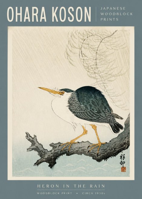 Ohara Koson Heron in the Rain No3 - Poszter