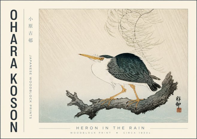 Ohara Koson Heron in the Rain No4 - Poszter