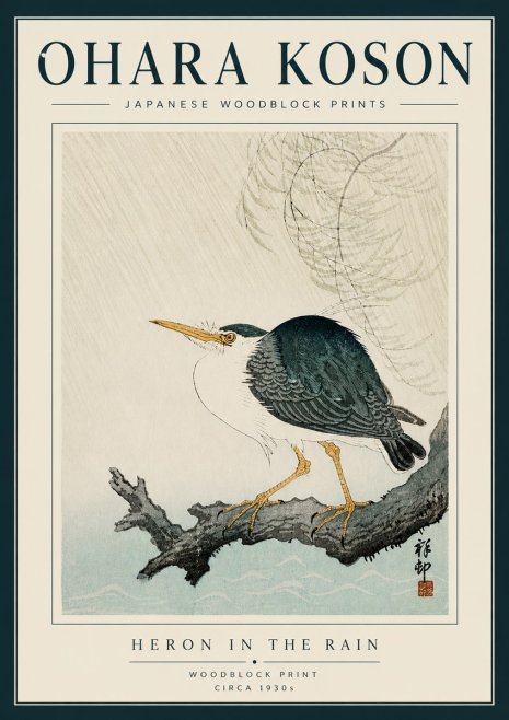 Ohara Koson Heron in the Rain No5 - Poszter