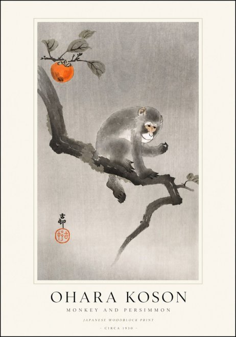 Ohara Koson Monkey and Persimmon No1 - Poszter