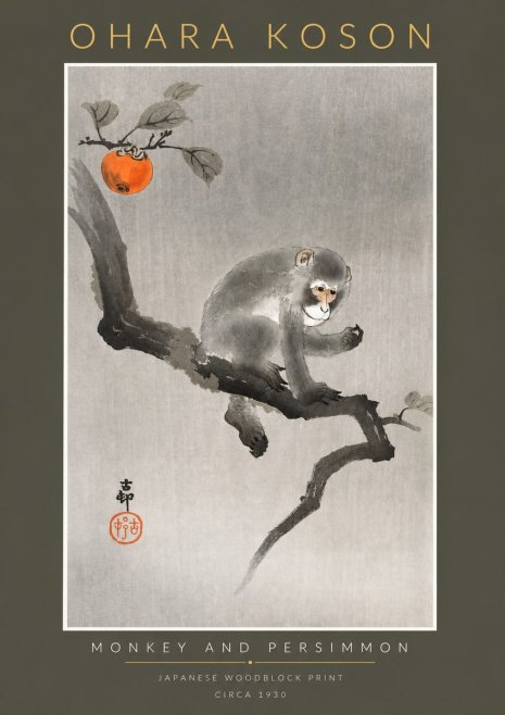 Ohara Koson Monkey and Persimmon No2 - Poszter