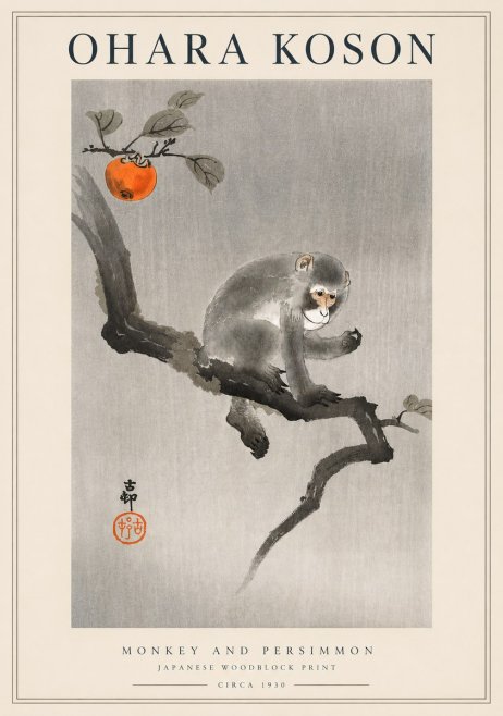 Ohara Koson Monkey and Persimmon No3 - Poszter