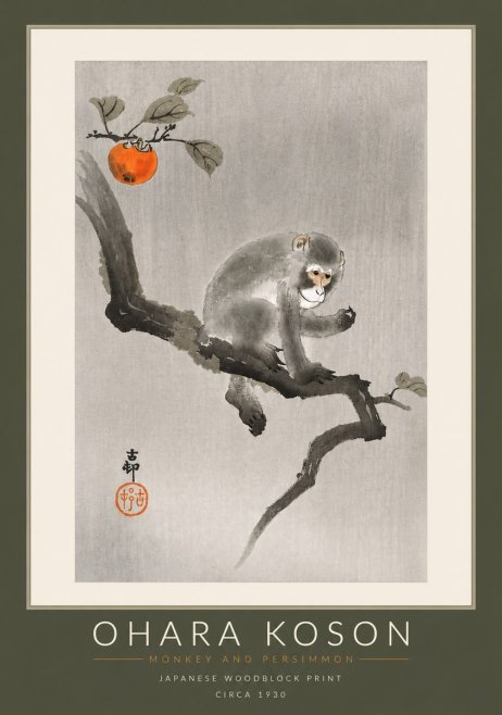 Ohara Koson Monkey and Persimmon No6 - Poszter