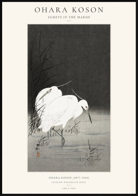 Ohara Koson Egrets in the Marsh No1 - Poszter