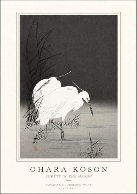 Ohara Koson Egrets in the Marsh No5 - Poszter