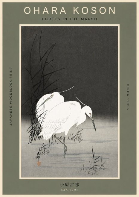 Ohara Koson Egrets in the Marsh No6 - Poszter