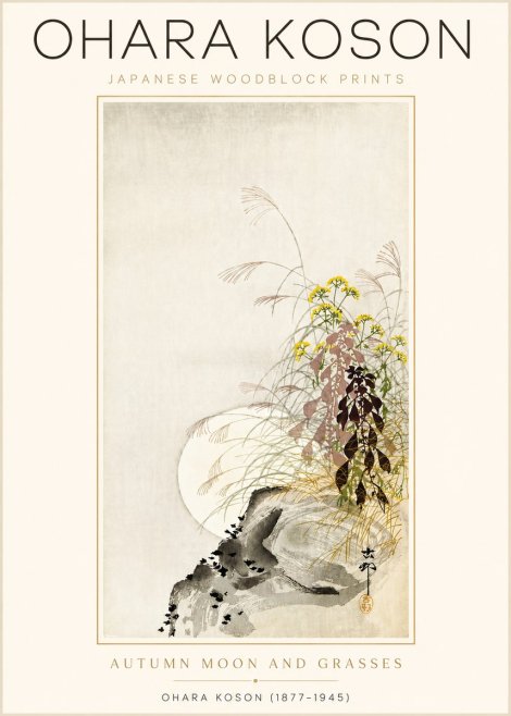Ohara Koson Autumn Moon and Grasses No3 - Poszter