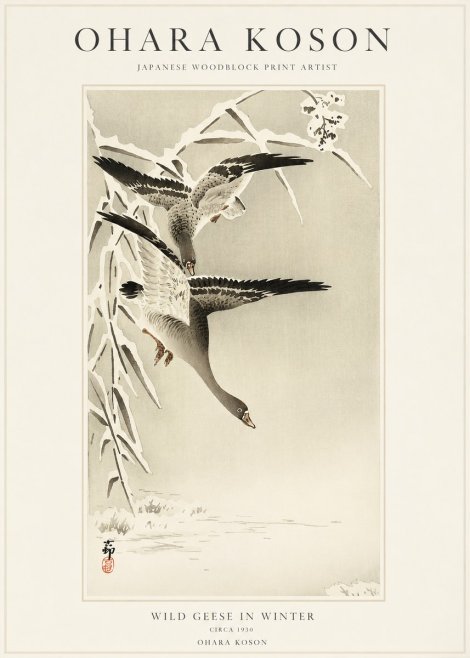 Ohara Koson Wild Geese in Winter No1 - Poszter