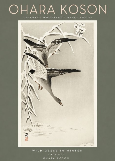 Ohara Koson Wild Geese in Winter No2 - Poszter