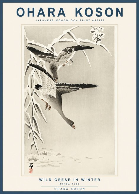 Ohara Koson Wild Geese in Winter No3 - Poszter