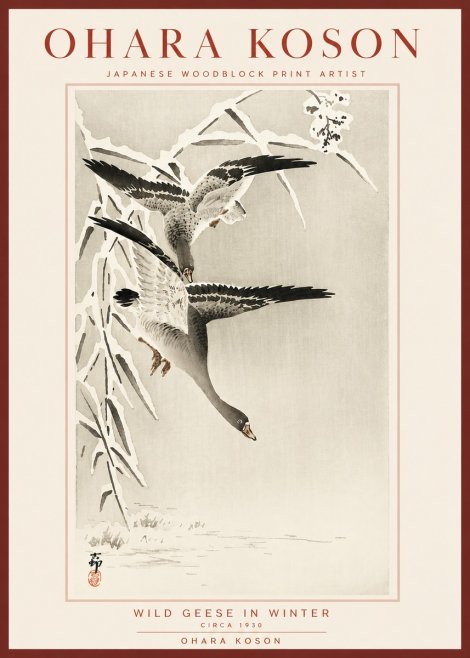 Ohara Koson Wild Geese in Winter No5 - Poszter