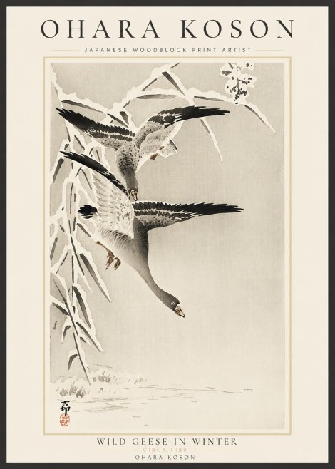 Ohara Koson Wild Geese in Winter No6 - Poszter