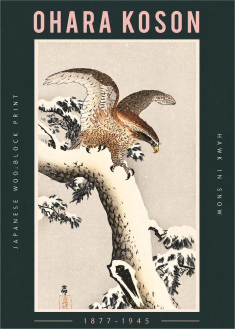 Ohara Koson Hawk in Snow No2 - Poszter